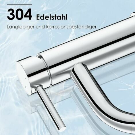 Rubinetto bagno Ulisem in acciaio inox cromato, miscelatore acqua calda e fredda, facile da installare, dimensioni altezza 18,5 cm, lunghezza 19,3 cm.