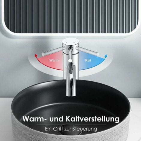 Rubinetto bagno Ulisem in acciaio inox cromato, miscelatore acqua calda e fredda, facile da installare, dimensioni altezza 18,5 cm, lunghezza 19,3 cm.