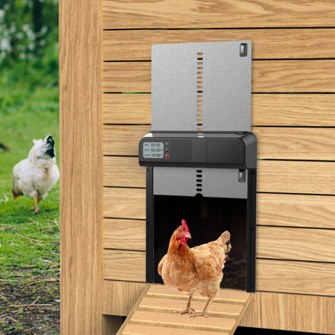 Porta Automatica Per Pollaio In Alluminio Con Display LCD – Timer Regolabile, Anti-pizzicamento, Resistente A Pioggia E Freddo, Funziona A Batterie Per 6 Mesi