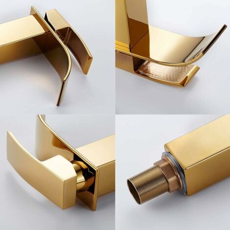 ENZO RAGOSTA SRLS - Rubinetto Miscelatore Lavabo Bagno A Cascata Con Piletta Effetto Oro Art 79568 44466