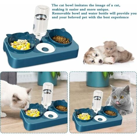 Ciotola Gatti 3 In 1 Con Supporto Rialzato - Doppia Ciotola Inclinata 15° Per Cibo E Acqua, Antiscivolo E Facile Da Pulire - Foto 10