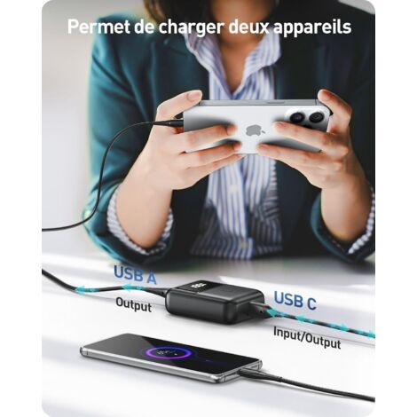 iWALK Mini caricabatterie portatile 10000 mAh, 22,5 W, USB-C Power Bank con cavo integrato, compagno di viaggio ultra compatto per iPhone 17/16/15 17 Pro Max, dispositivi Samsung e Google, nero