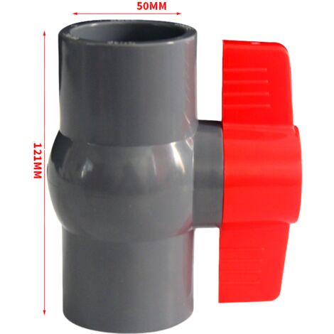 Valvola a sfera in PVC per tubo di alimentazione dell'acqua, presa adesiva, rosso/grigio, 20 mm/25 mm/32 mm/40 mm/50 mm, rosso/grigio, 1 x (40 mm