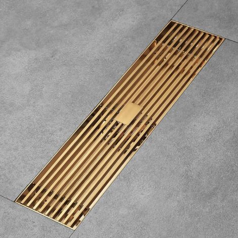 AVSIILE Scarico lineare a pavimento per doccia, in acciaio inox 304, in oro spazzolato, con scarico rettangolare per doccia con coperchio di scarico reversibile e raccogli capelli