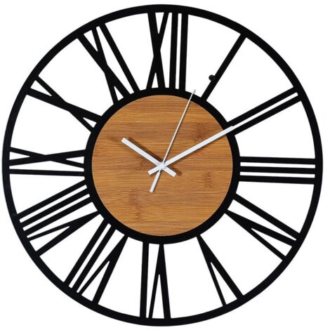 Orologio da Parete Nero Design Grande Moderno in Legno Rotondo