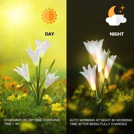 Luci solari a forma di narciso, 2 pezzi, lampada solare a LED per esterni, impermeabile, per sentieri, 3 teste LED, luce solare a risparmio energetico, per balcone, portico, giardino, passerella