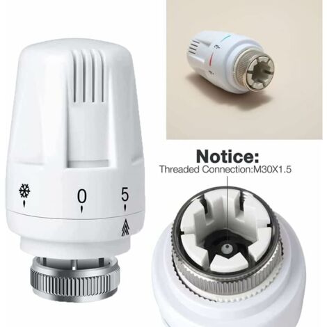 Testa Termostatica M30x1.5 Per Collettore Riscaldamento Pavimento – Regolabile 0-5, Con Protezione Antigelo, Bianco