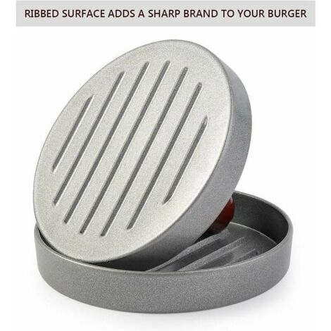Pressa Per Hamburger In Acciaio Inox | Con Manico In Legno Massello | Per Griglie Piatte, Dimensioni 16x16x9 Cm