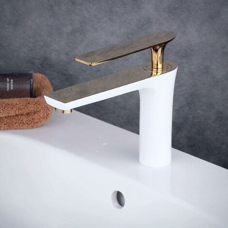 Peppermint Rubinetto Miscelatore Mono Per Lavabo, Oro Spazzolato, Con Tubi Flessibili, Cartuccia In Ceramica, Tecnologia PVD