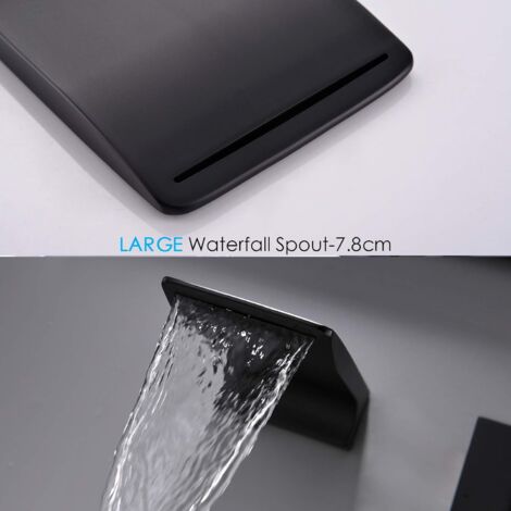 Rubinetto Da Bagno A Cascata Nero Opaco 3 Fori | Miscelatore A Due Maniglie 8 Pollici Con Scarico Pop-up, Acciaio Inox
