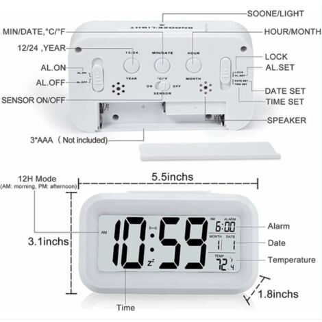 Sveglia Digitale LED Con Doppia Sveglia E Temperatura – Alimentazione USB/Batteria, Display 11x21,5 Cm, Snooze, Luminosità Regolabile