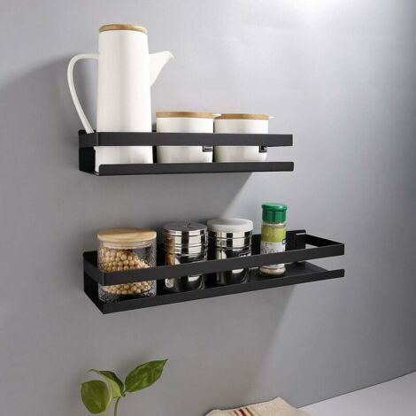 Mensola A Muro Galleggiante In Alluminio Nero 50 Cm - Ripiano Per Bagno, Cucina E Doccia, Design Moderno E Salvaspazio