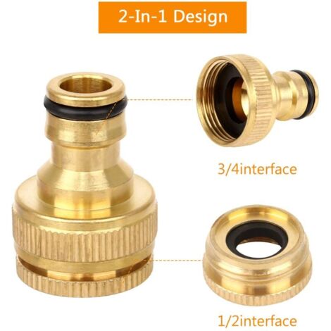 Connettori Per Tubo Da Giardino In Ottone - Set 2 Pezzi Con Adattatori 2 In 1 3/4 E 1/2 Pollici E Raccordi Rapidi - 2