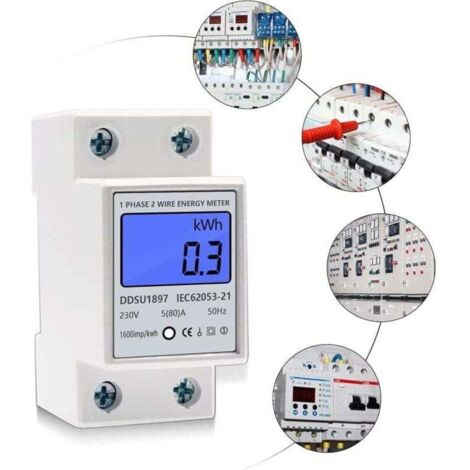 Compteur D'énergie électrique Numérique - 230V Monophasé, 5-80A - Montage Rail DIN - Pour Mesurer La Consommation KWh
