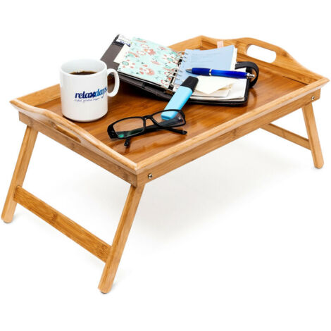 Ejoyous Tavolino Porta Laptop in Bambù Pieghevole, Tavolino Letto PC Scrivania da Letto Divano con 5 Livelli Regolabile Inclinazione Altezza Regolabile con Fori Ventilazione per leggere libri