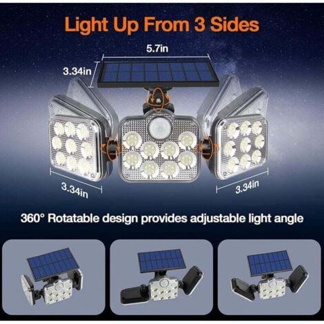 LUCI Solari Esterno LYWALT 3000LM - 4 Teste Regolabili Con Sensore