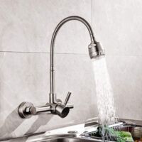 Rubinetto Da Muro Girevole 360° Acciaio Inox 304 - Miscelatore Cucina A Parete, Color Oro, Per Uso Alimentare - Foto 4