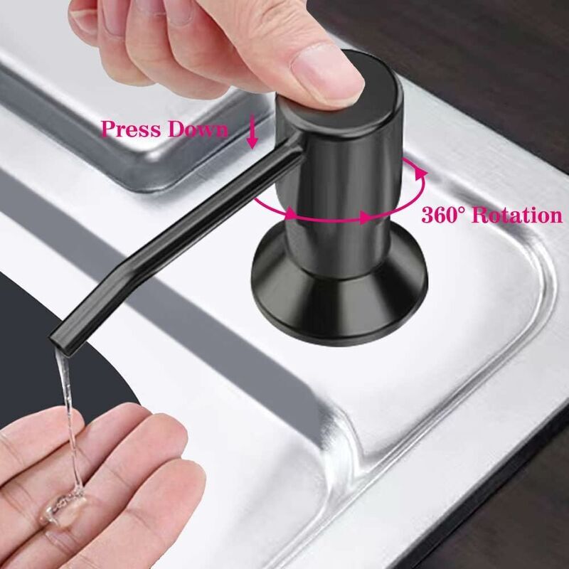 Kitchen Sink Soap Dispenser 350ML Kitchen Stainless Steel Built In Detergent Dispenser Refillable Soap Dispenser with 360 Rotating Pump Matte Black