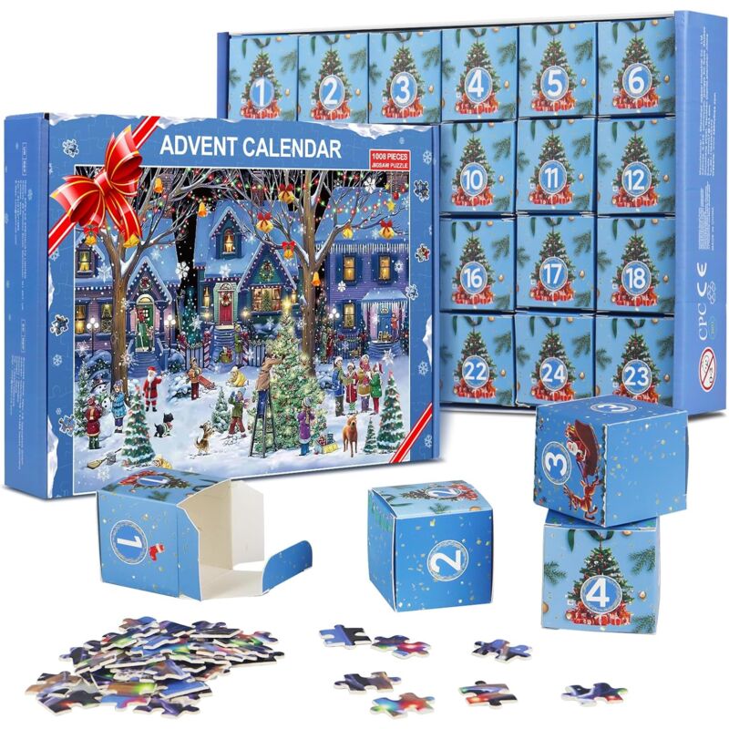 Cadeau éducatif Enfants Calendrier De L'Avent Puzzle 2024 - 24 Boîtes 1008 Pièces - Jeu Familial Noël - Cadeau Enfants Et Adultes Calendrier De L'avent Garçon