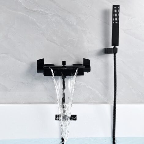 SJQKA Wall Mounted Waterfall Bathtub Faucet Wall Mounted Waterfall Shower Head Hot and Cold Bathtub Faucet (Black)