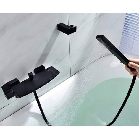 SJQKA Wall Mounted Waterfall Bathtub Faucet Wall Mounted Waterfall Shower Head Hot and Cold Bathtub Faucet (Black)