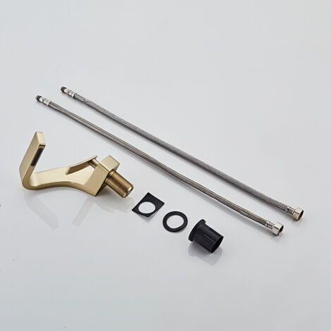 Modern Waterfall Basin Faucet for Bathroom Single Lever Mixer Tap Bathroom Faucet Brass Faucet，Brushed Gold（with Hose）