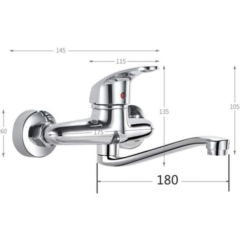 Kitchen Wall Faucet, Stainless Steel Wall Mounted Mixer, Swivel for Kitchen Sink, Hot and Cold Water（Silver）