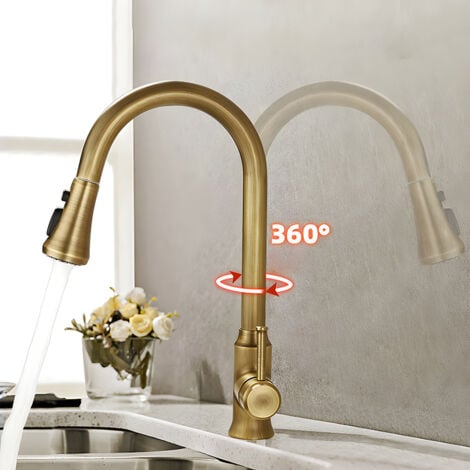 Elegant Copper Kitchen Faucet, Antique Style, 360° Rotation, Dual Control for Hot/Cold Temperature, Three Water Modes - Optimized Design for Comfort and Durability