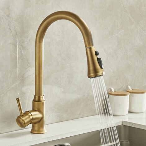 Elegant Copper Kitchen Faucet, Antique Style, 360° Rotation, Dual Control for Hot/Cold Temperature, Three Water Modes - Optimized Design for Comfort and Durability