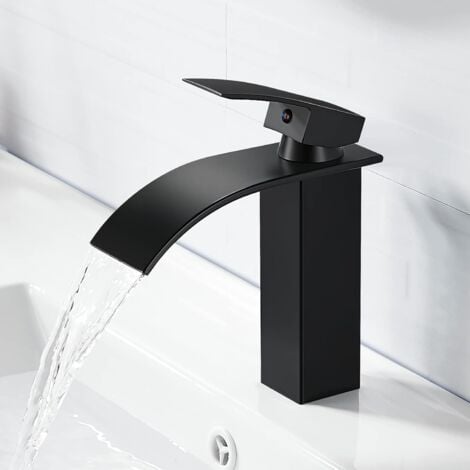Waterfall Bathroom Faucet, Brass Mixer Tap, Hot and Cold Water Available, G 3/8 Chrome Taps - Black