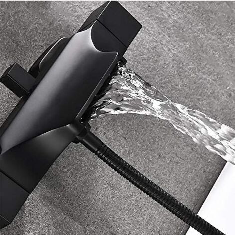 SJQKA Wall Mounted Waterfall Bathtub Mixer Bathtub Faucet Wall Mounted Waterfall Shower Head Hot and Cold Bathtub Faucet (black-Hand shower)