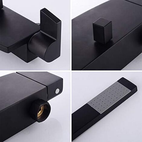 SJQKA Wall Mounted Waterfall Bathtub Mixer Bathtub Faucet Wall Mounted Waterfall Shower Head Hot and Cold Bathtub Faucet (black-Hand shower)