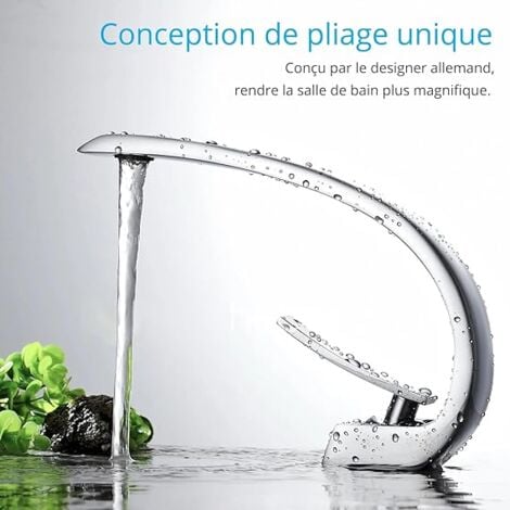 Chrome Bathroom Sink Faucet with Supply Hose, Unique Design Single Hole Basin Faucet, Silver