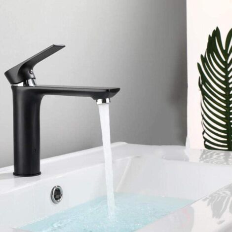 Bathroom Sink Faucet Brass Sink Faucet, Black Painted Faucet, Single Hole Single Handle Kitchen Faucet, Hot and Cold Waterfall Bathroom Sink Faucet