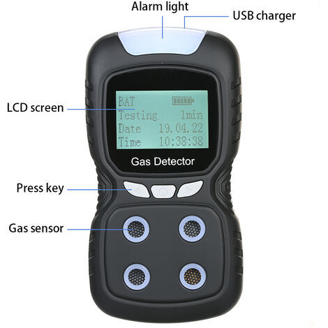 in 1 Gas Detector, with LCD Display, Sound and Vibration Alarm, Orange