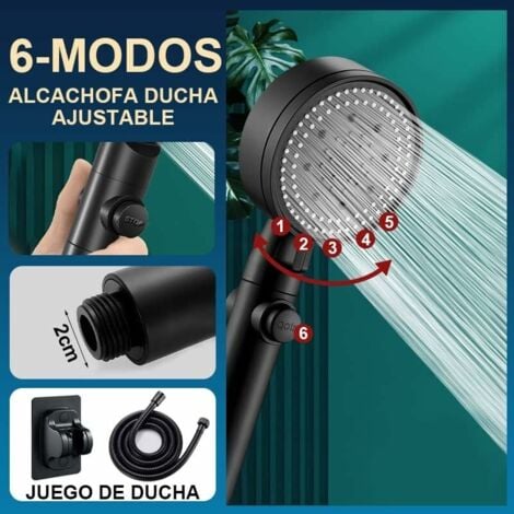 High Pressure Water Saving Shower Head, 5 Mode Adjustable Shower Head, Anti-Limescale Shower Head with Stop, Easy to Install (Black)