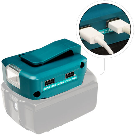 Wimaha Battery USB Adapter for Makita 18V with LED Work Light and 2 USB Ports