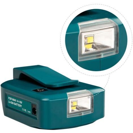 Wimaha Battery USB Adapter for Makita 18V with LED Work Light and 2 USB Ports