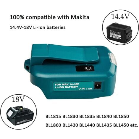 Wimaha Battery USB Adapter for Makita 18V with LED Work Light and 2 USB Ports