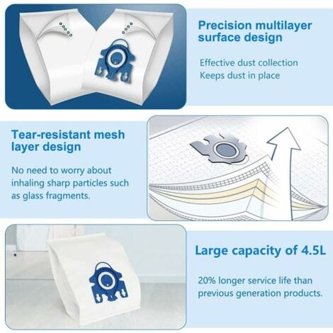 Pack of 10 vacuum cleaner bags for Miele Compact C1, C2 3D Efficiency Bag S700, S241 - S256i, S4000-S4999