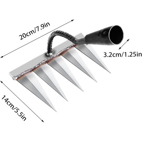 Garden Rake, Gardening Tools, Weeding Rake Gardening Tools, Lawn Rake Aerator Manual 5 Steel Teeth, Garden Hoe for Weeding/Loosening/Sowing (Without Stick)