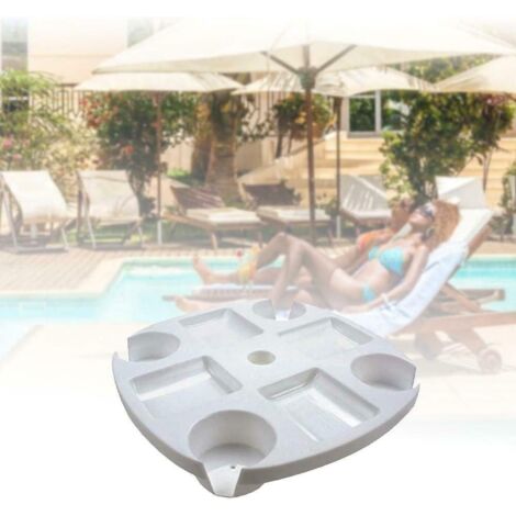 42cm Round Beach Umbrella Table Top Plastic Cup Holder Beer Holder Snack Storage Tray for Garden Poolside - White