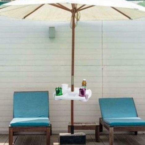 42cm Round Beach Umbrella Table Top Plastic Cup Holder Beer Holder Snack Storage Tray for Garden Poolside - White