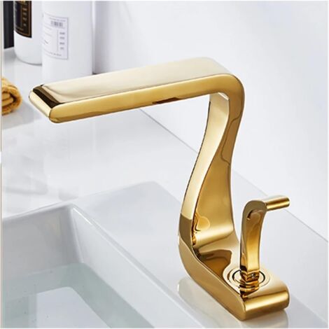 All copper basin faucet, hot and cold mixing faucet, creative luxury art dragon-shaped home bathroom sink (brushed gold)