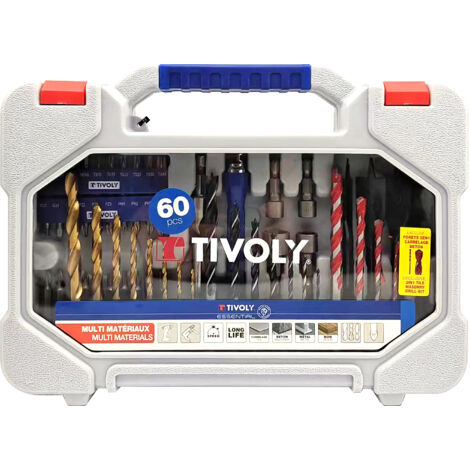 Tivoly • Estuche 60uds T60 Taladrar metal, madera, hormigón, alicatar y atornillar