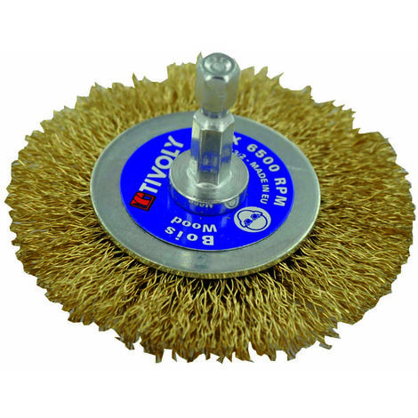 Tivoly • Cepillo Circular • Alambre de Acero Latón • Ø70mm • Cola Hexagonal • Para Decapar Madera • Para Decapar Cobre (1/3)