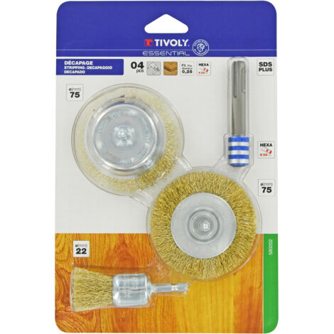 Set Tivolt de 4 piezas: 3 cepillos para madera + 1 adaptador SDS+ (1/4)