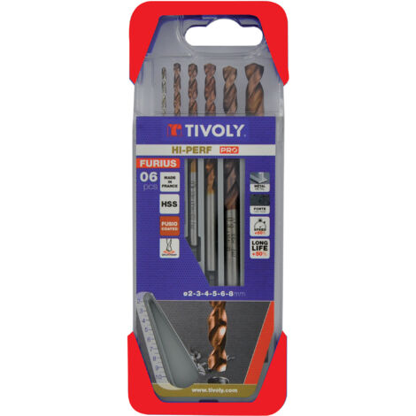 Tivoly • PRO Box 6 Piezas • 6 Brocas para Metal HSS Ø2mm a Ø8mm • Larga Duración • Fabricada en Francia • Para Mecanizar Aceros Resistentes