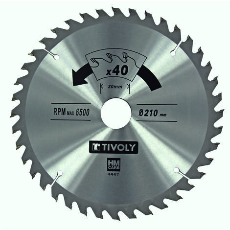 Tivoly • Hoja de sierra circular • Ø210 mm • 40 dientes de carburo • Para cortar madera dura • Para cortar madera laminada (1/3)
