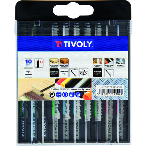 Tivoly • Caja de 10 hojas de sierra de calar para madera, melamina, plástico y metales no ferrosos - Fijación en U (1/2)